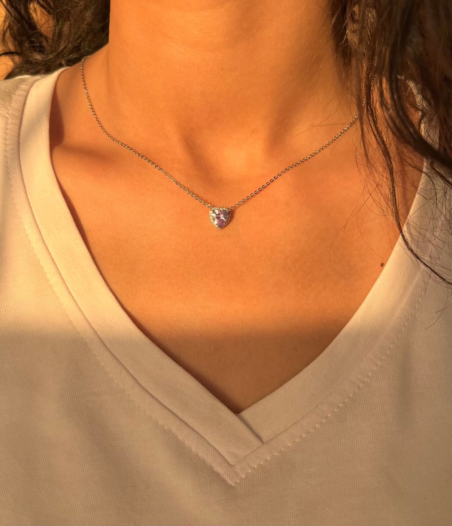 Lilac Heart Silver Necklace