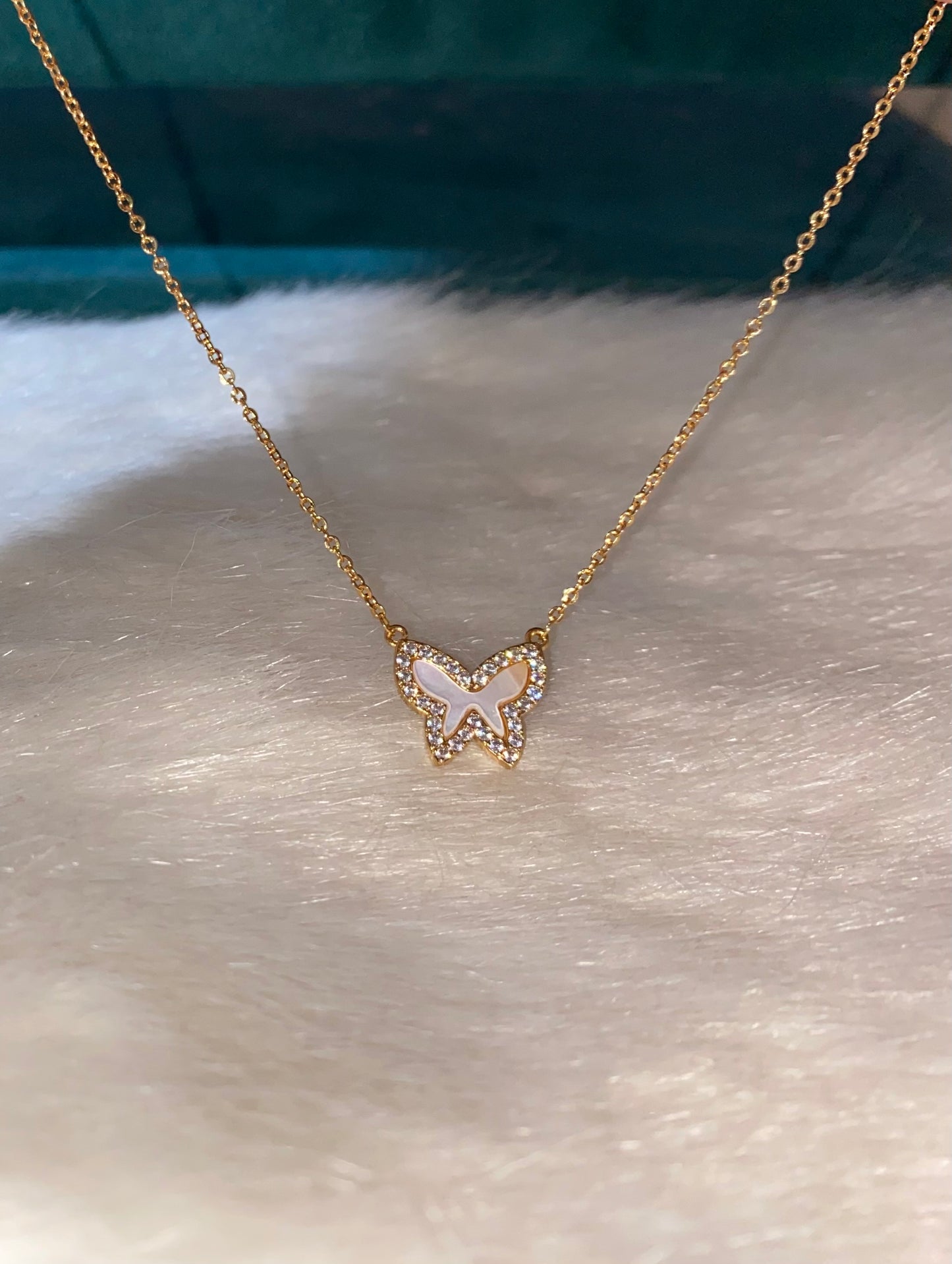 White Marble Butterfly Necklace