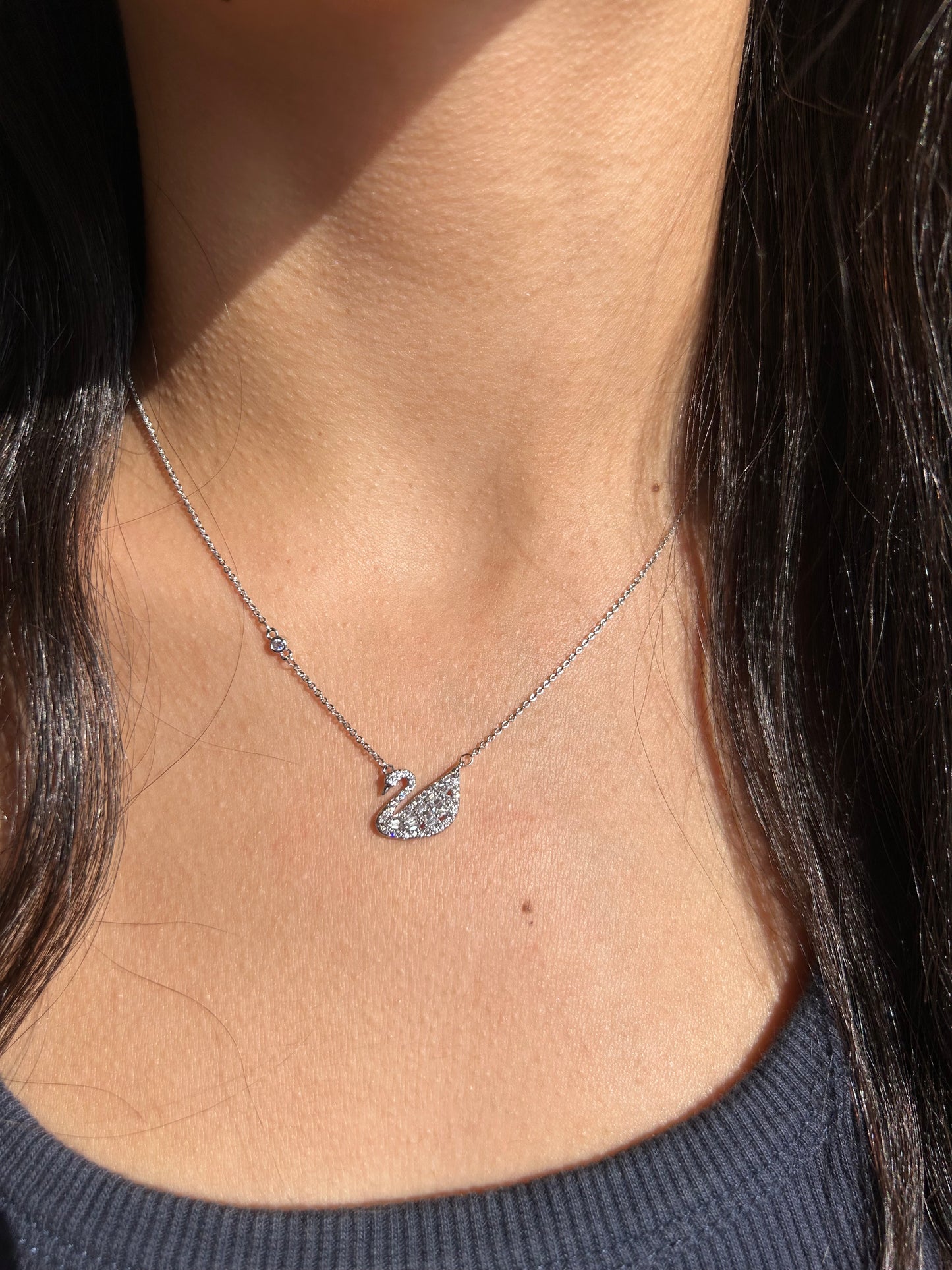 Diamond Swan Silver Necklace