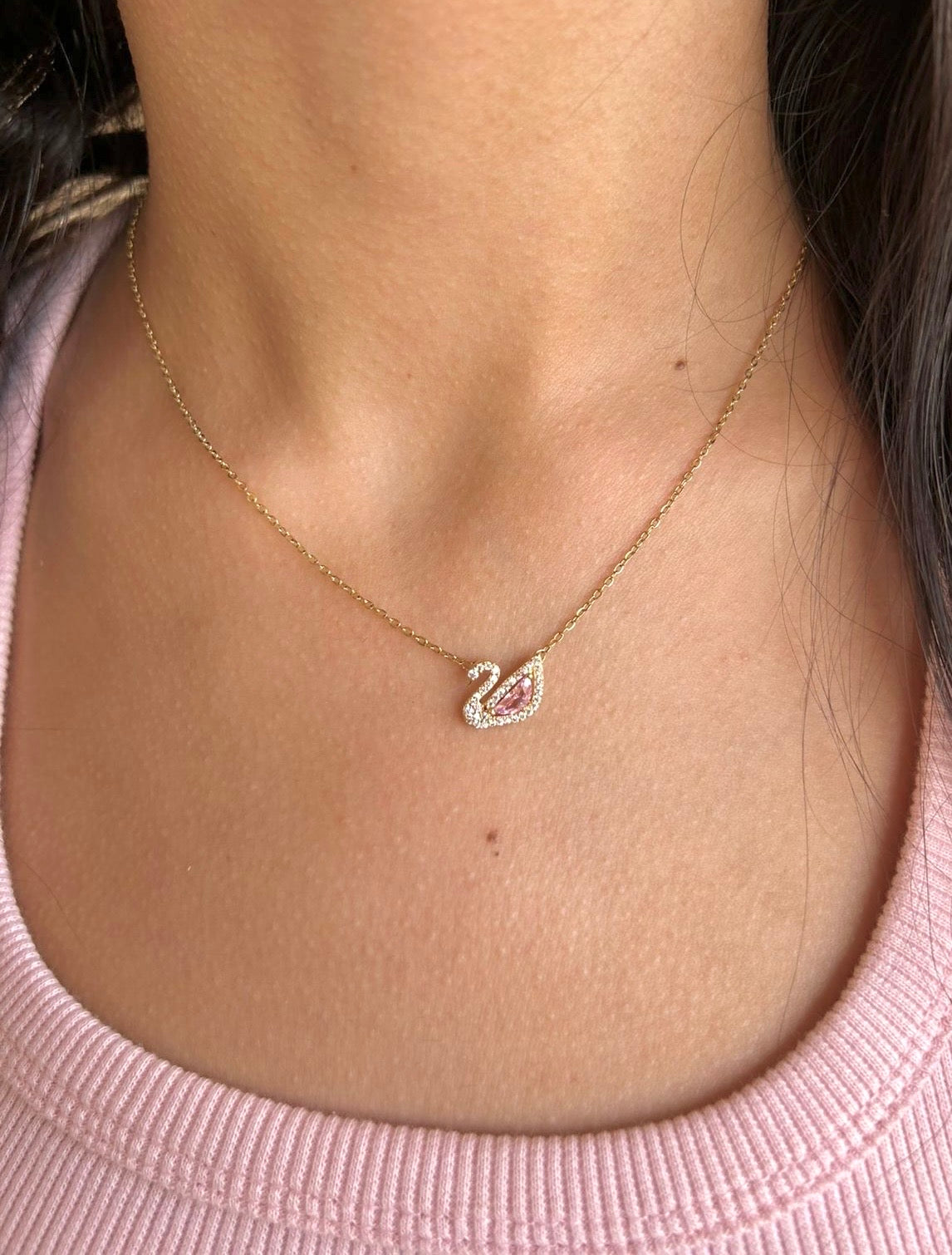 Pink Gold Swan Necklace