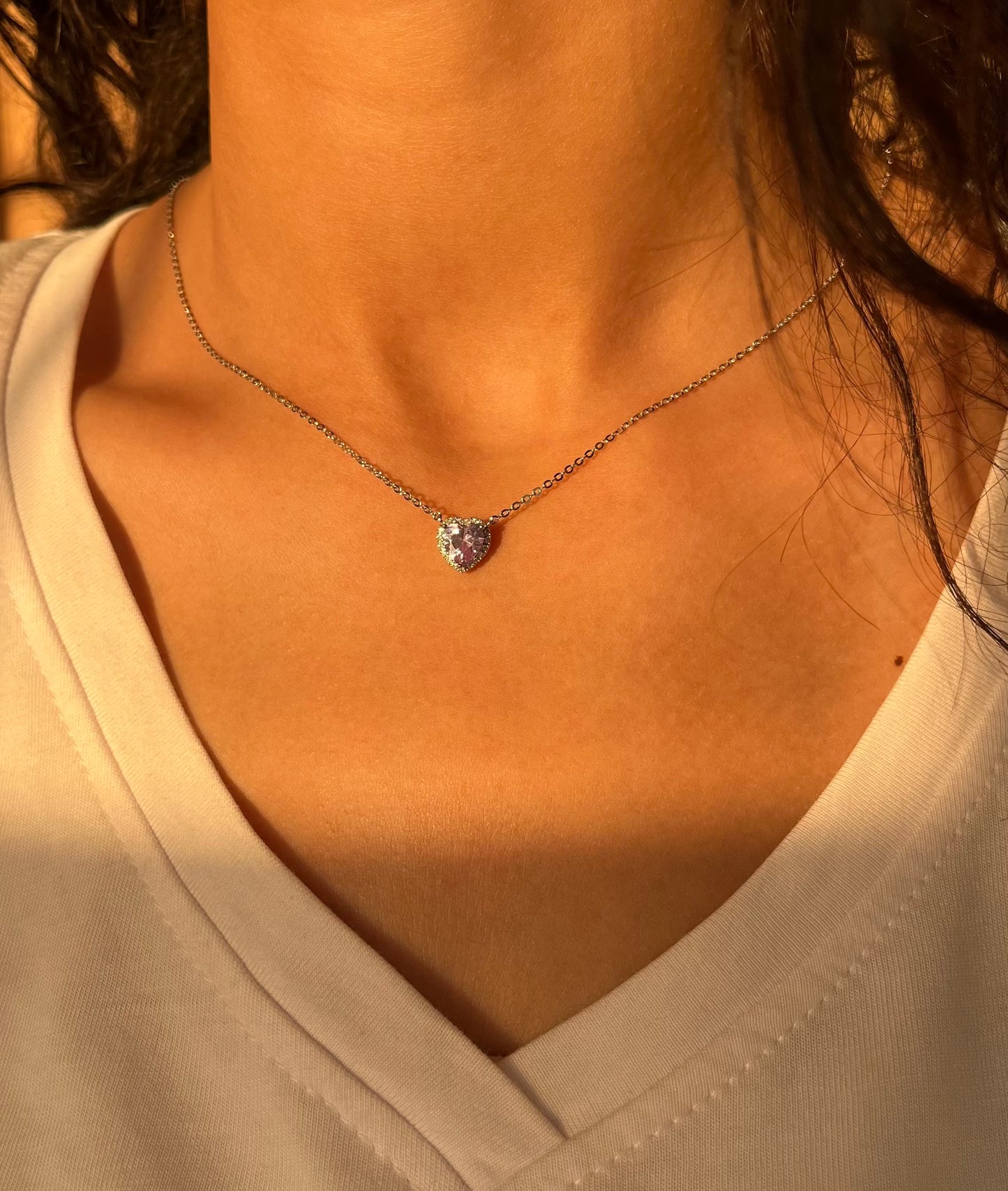 Lilac Heart Silver Necklace