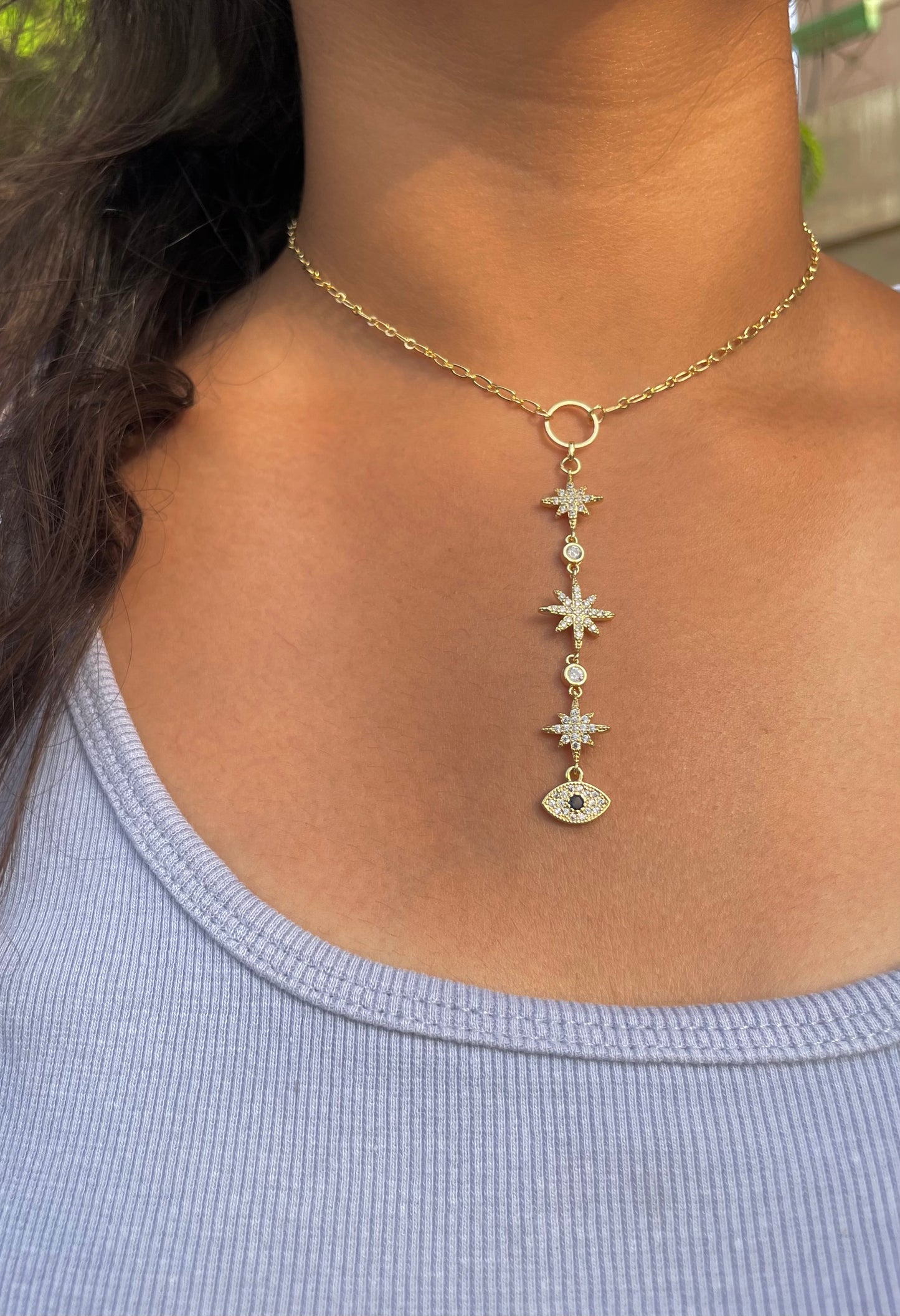 Evil Eye Stars Drop Necklace