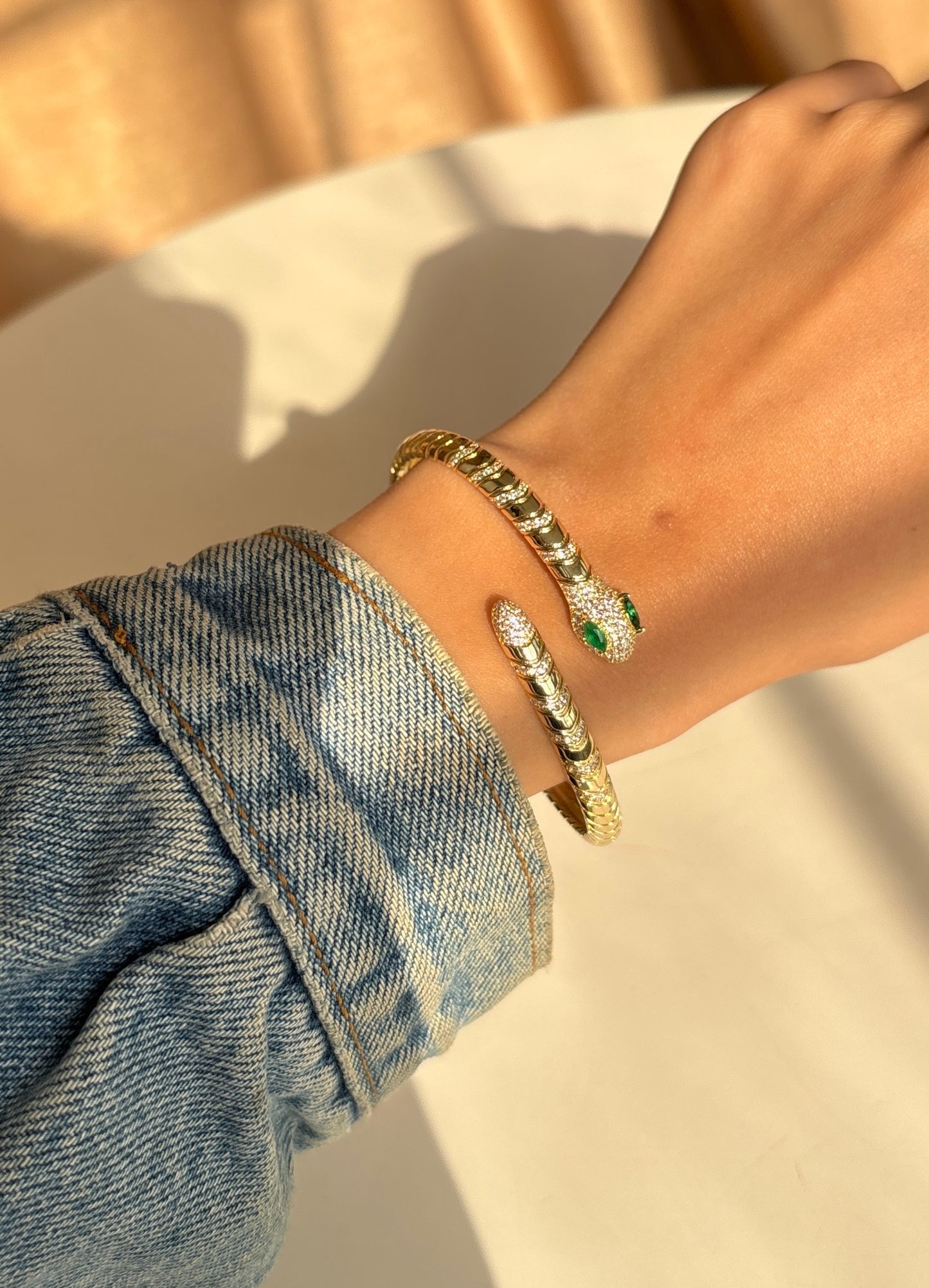 Snake Diamonds Gold Bangle