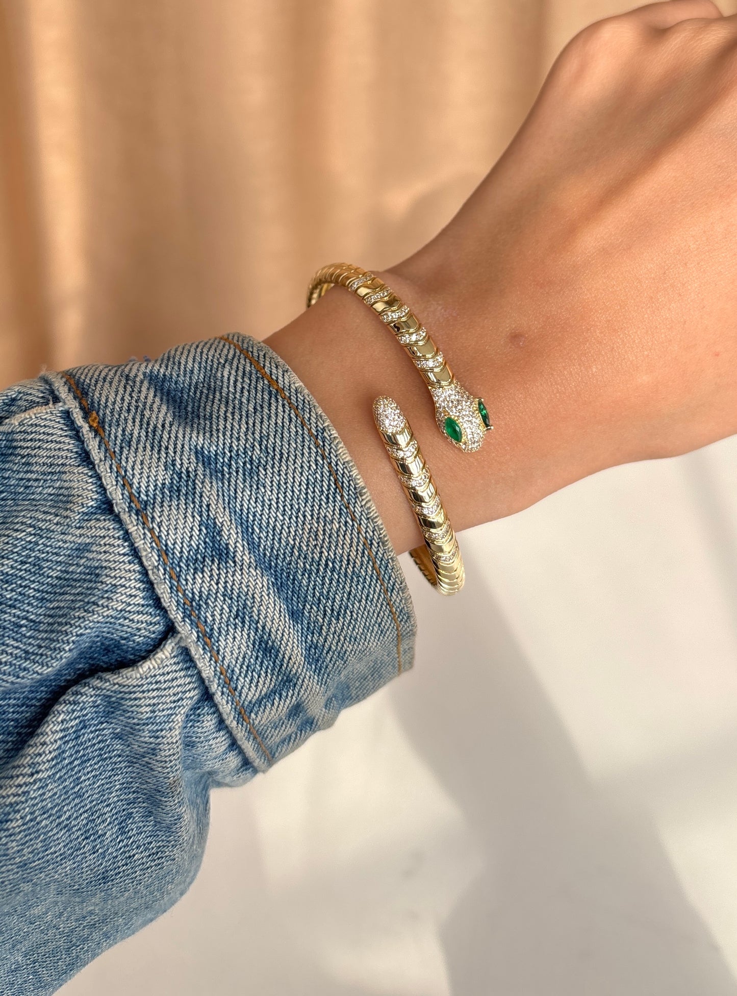 Snake Diamonds Gold Bangle