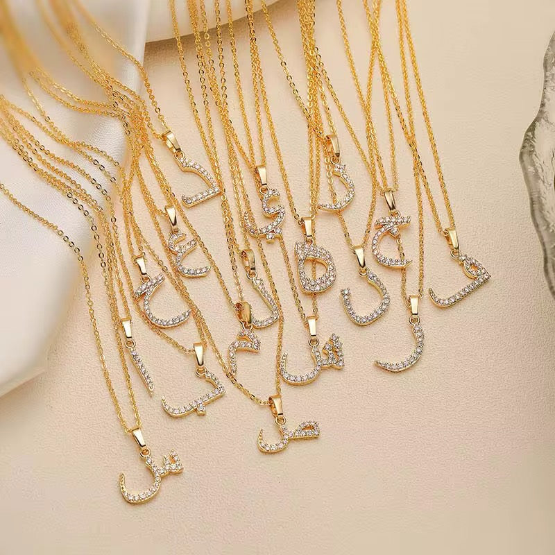 Arabic Initial Necklaces Gold