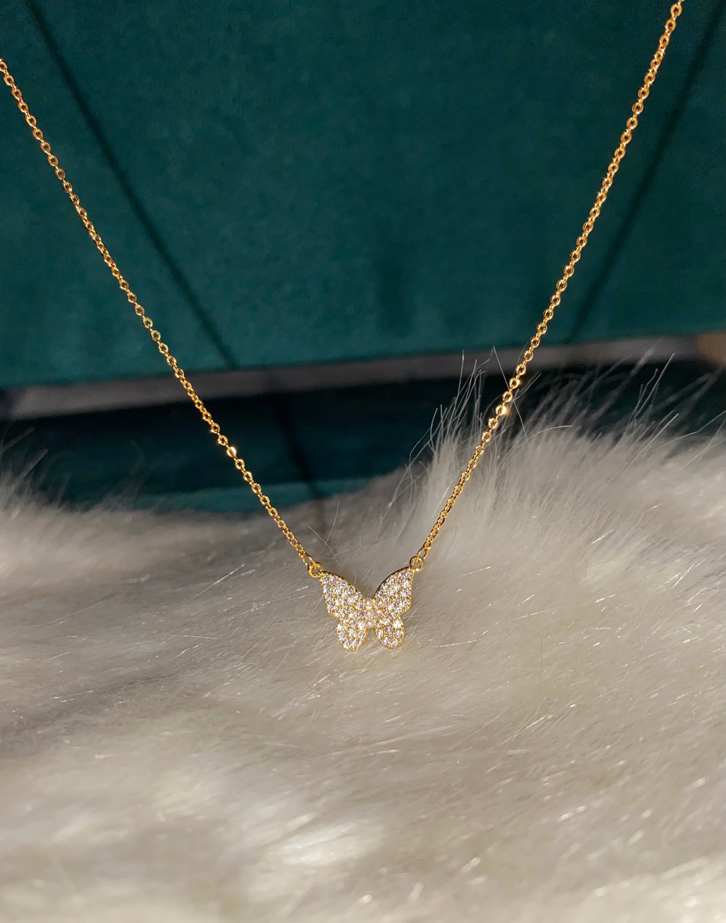 Gold Diamond Butterfly Necklace
