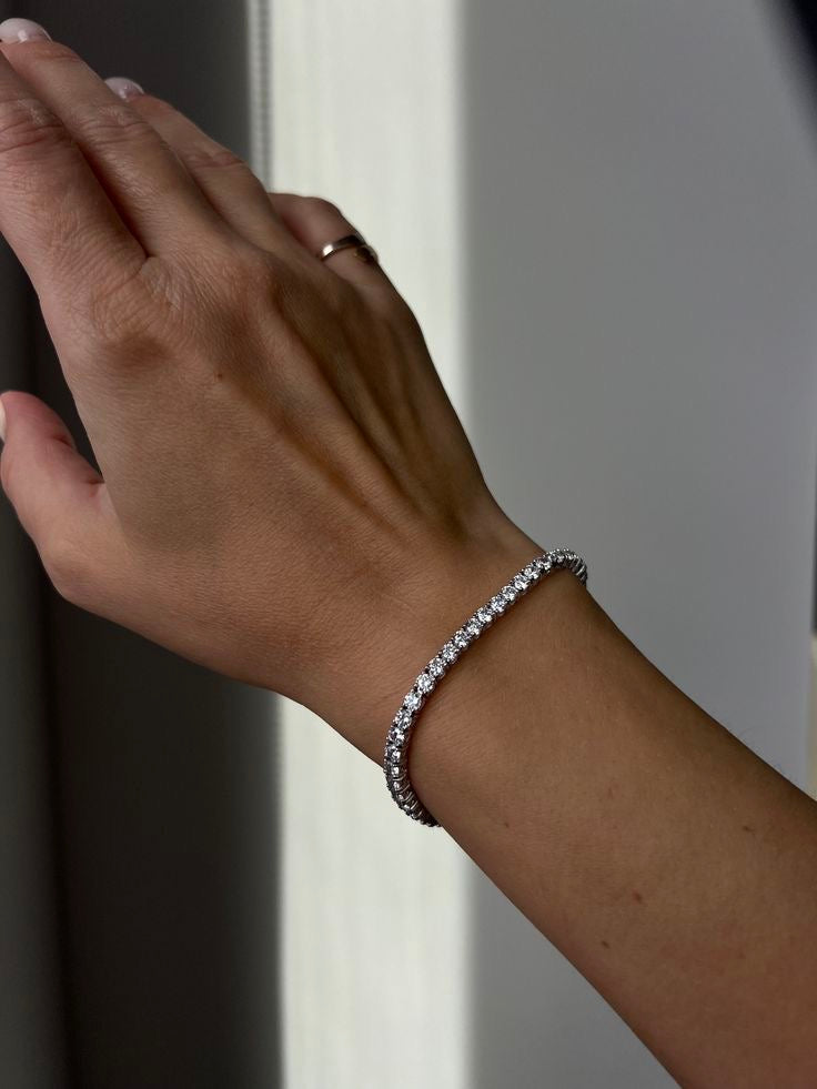 Tennis Bracelet Silver Box Lock Thick