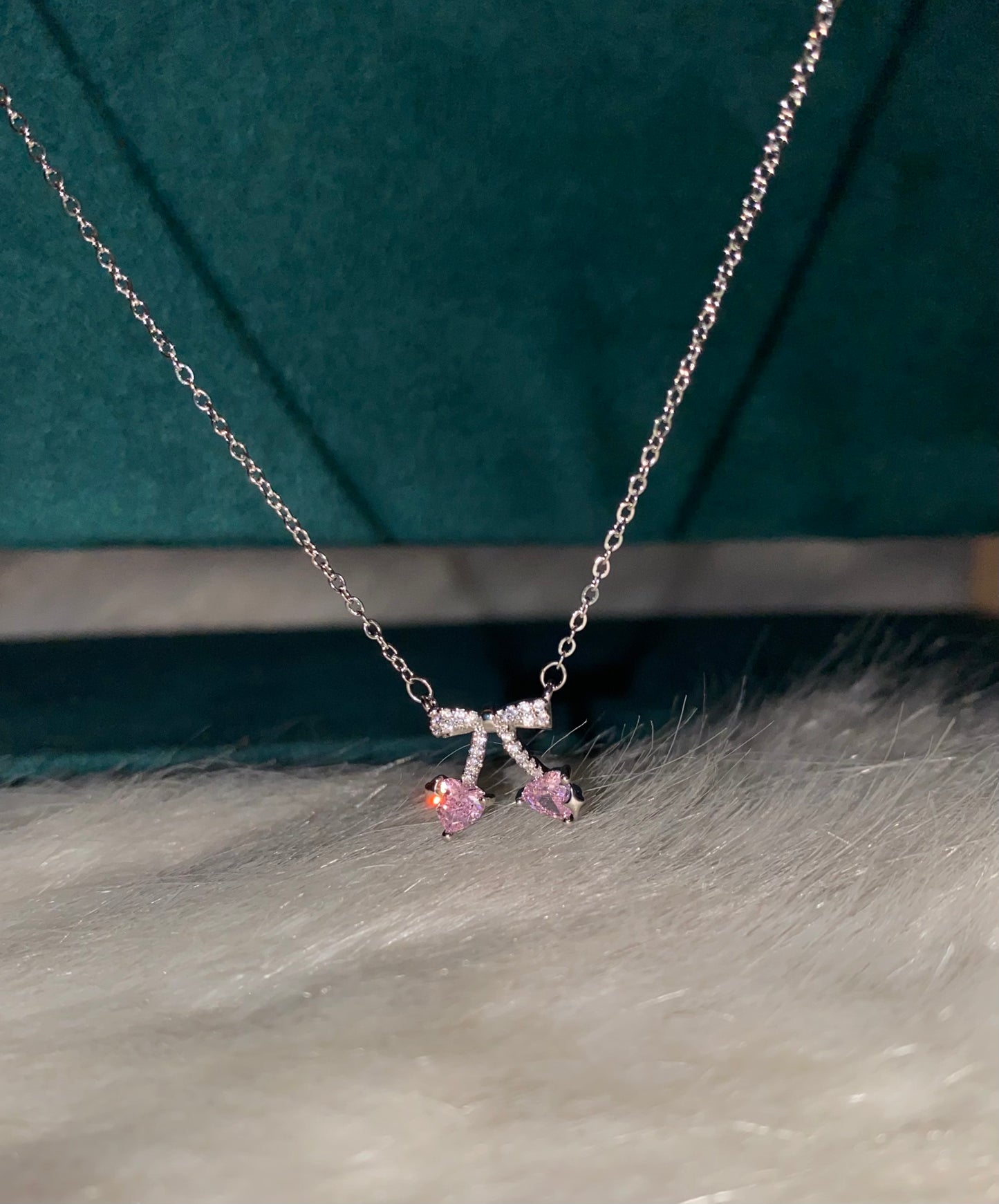 Pink Cherry Silver Necklace
