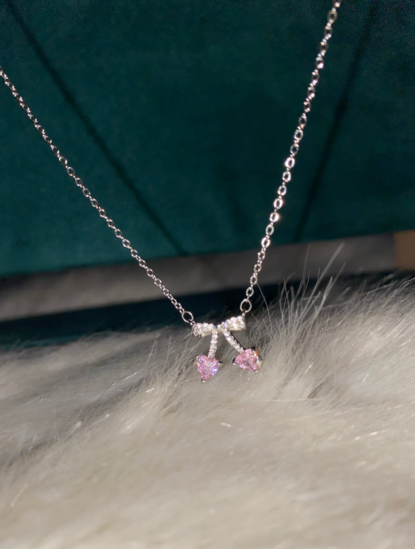 Pink Cherry Silver Necklace