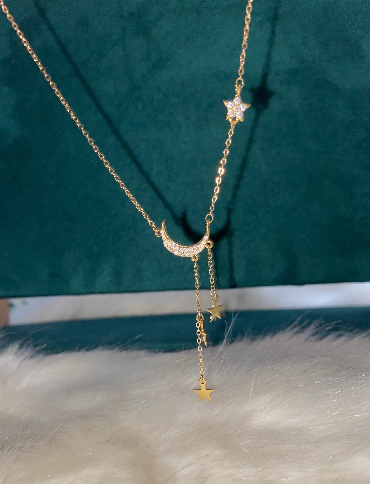 Crescent Stars Gold Necklace