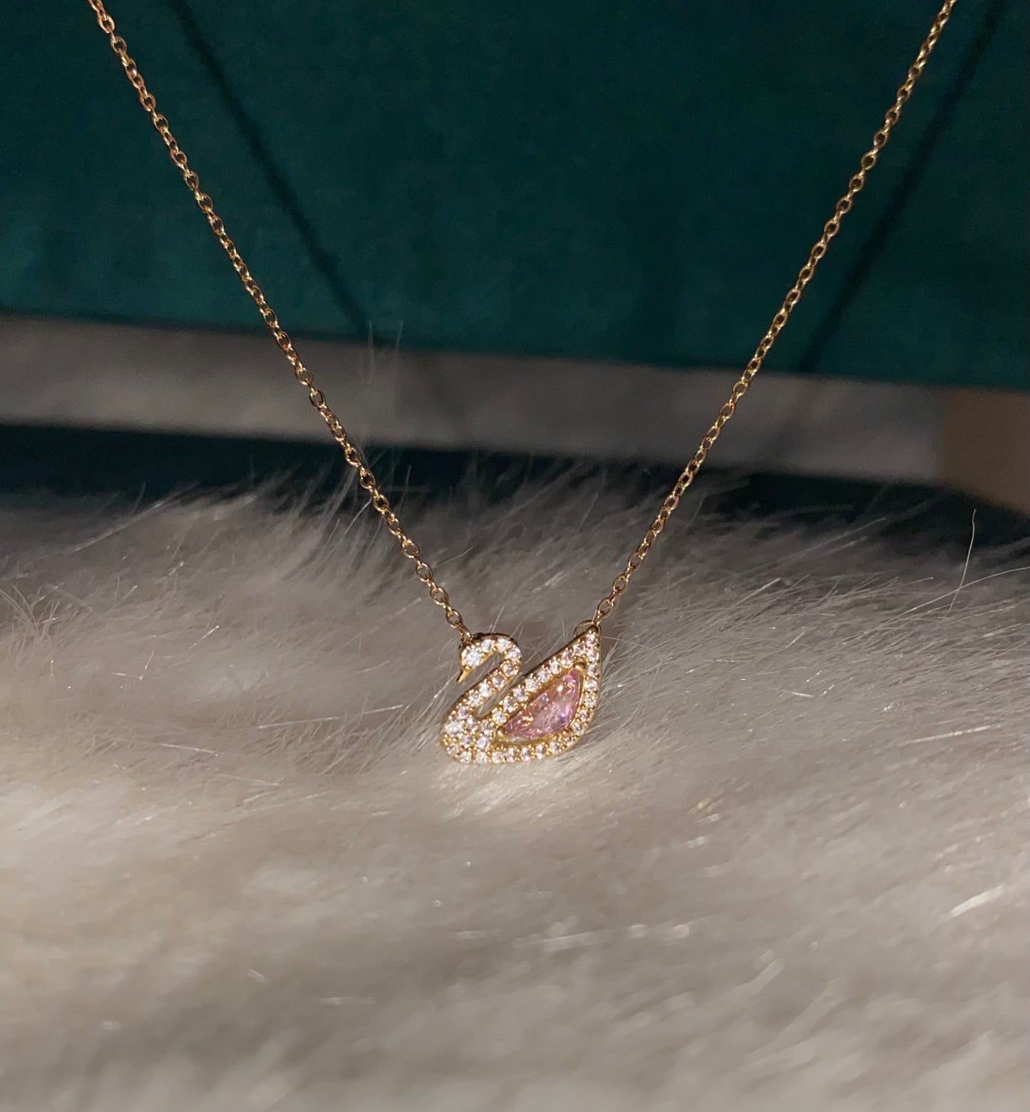 Pink Gold Swan Necklace