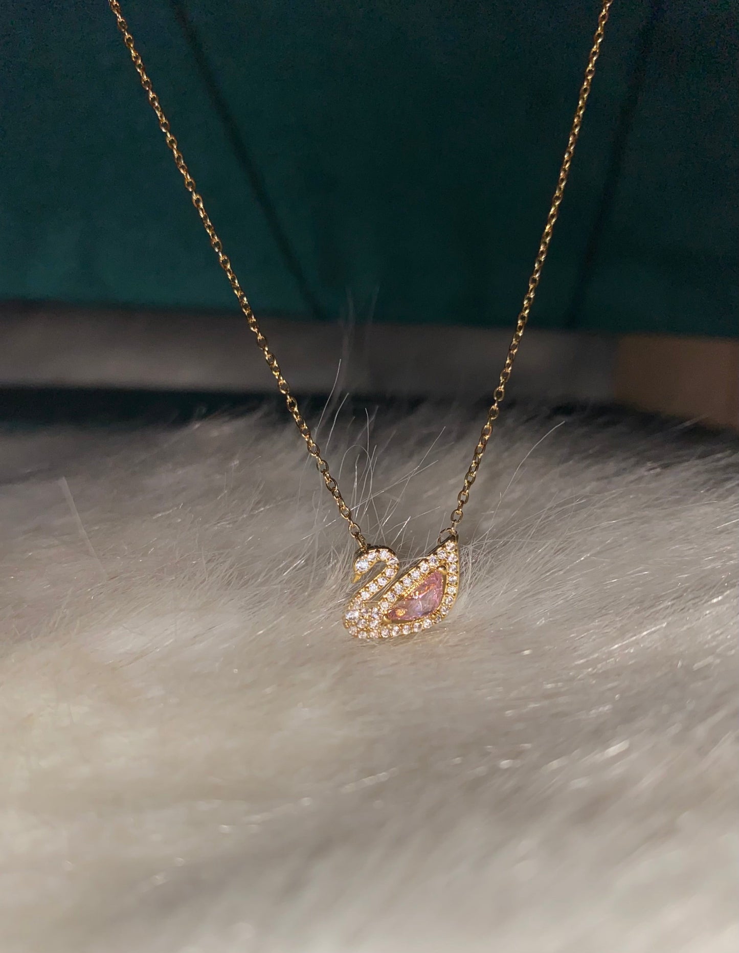 Pink Gold Swan Necklace