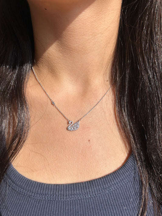 Diamond Swan Silver Necklace
