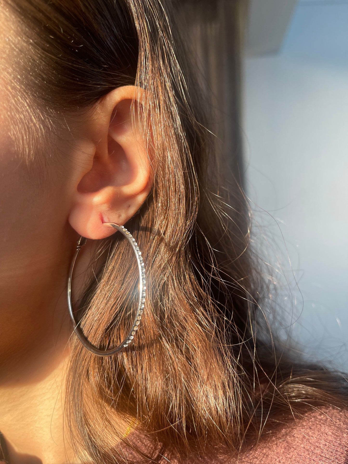 Half Glow Silver Hoop Earrings