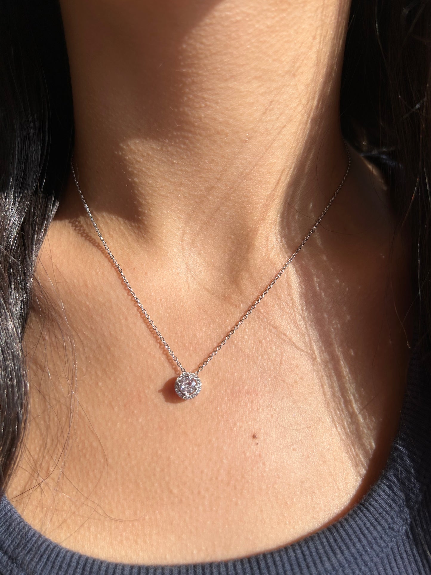 Diamond Stone Silver Necklace