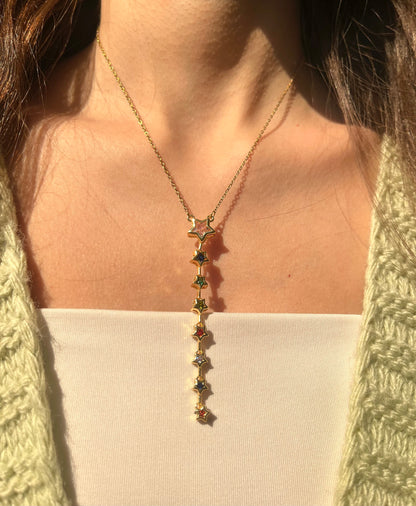 Colored Star Drop Necklace