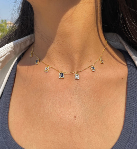 Royal Blue Baguette Gold Necklace