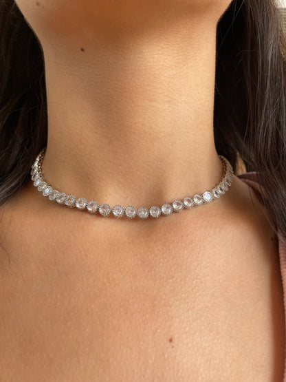 Round Diamonds Silver Tennis Necklace
