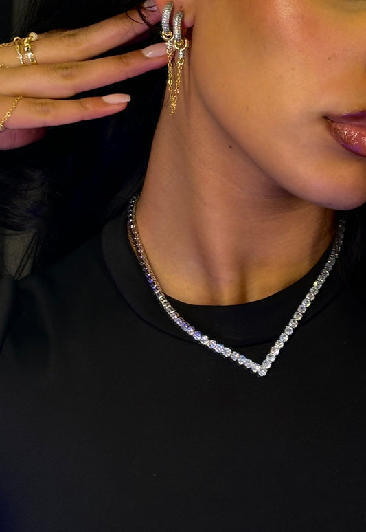 Diamond Silver Cascade Choker