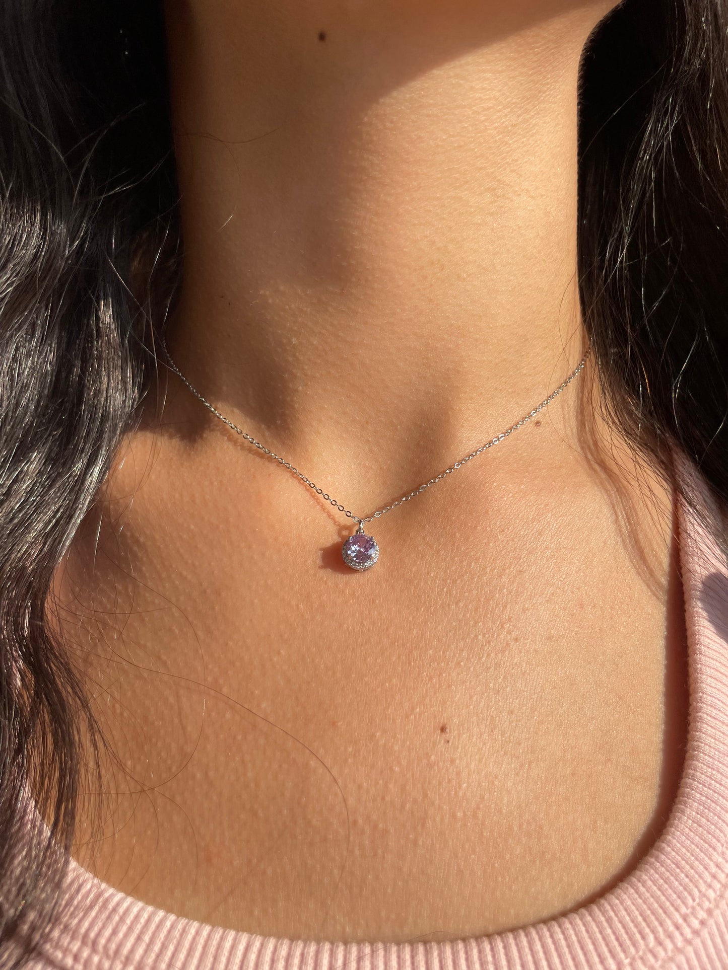 Lilac Round Silver Necklace