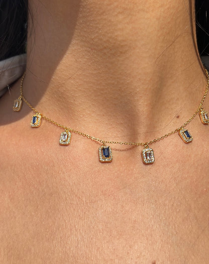 Royal Blue Baguette Gold Necklace