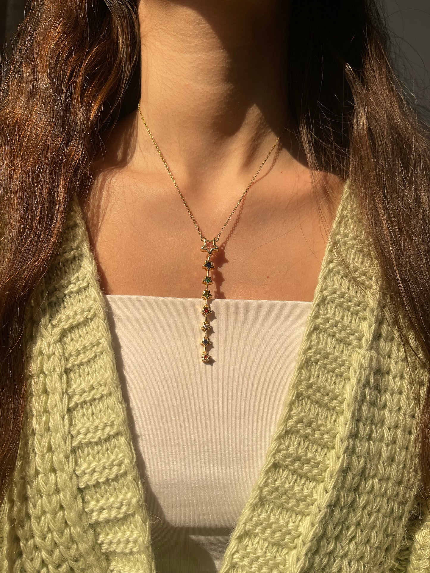 Colored Star Drop Necklace