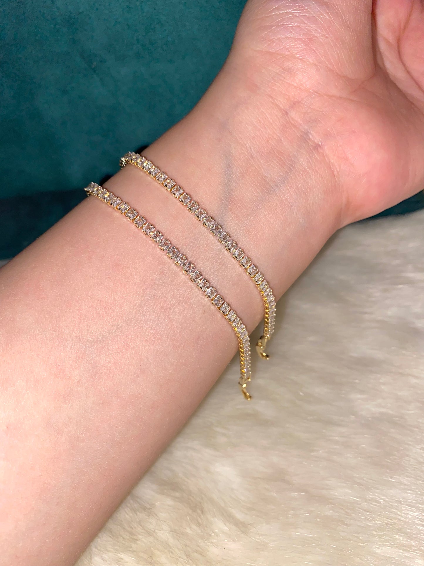 Princess Cut Tennis Gold Bracelet