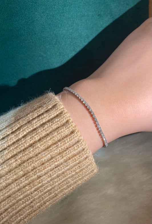 Thin Tennis Silver Diamond Lock