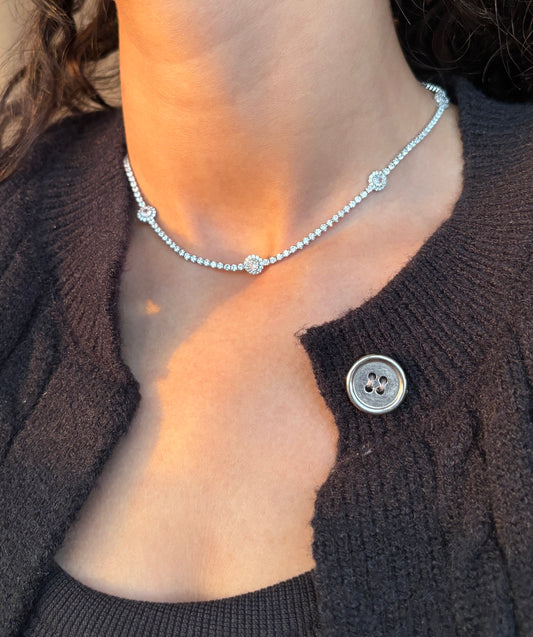 Round Diamond Silver Choker