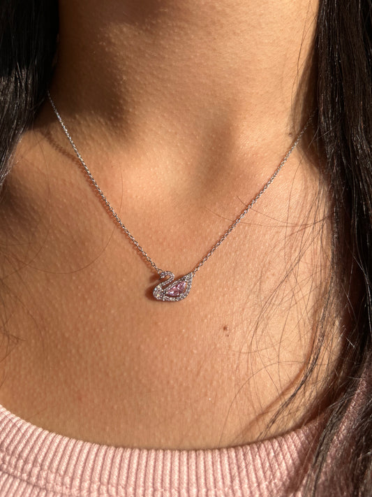 Pink Silver Swan Necklace
