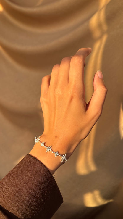 One Line Starburst Silver Bracelet