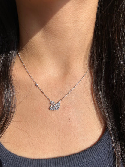 Diamond Swan Silver Necklace