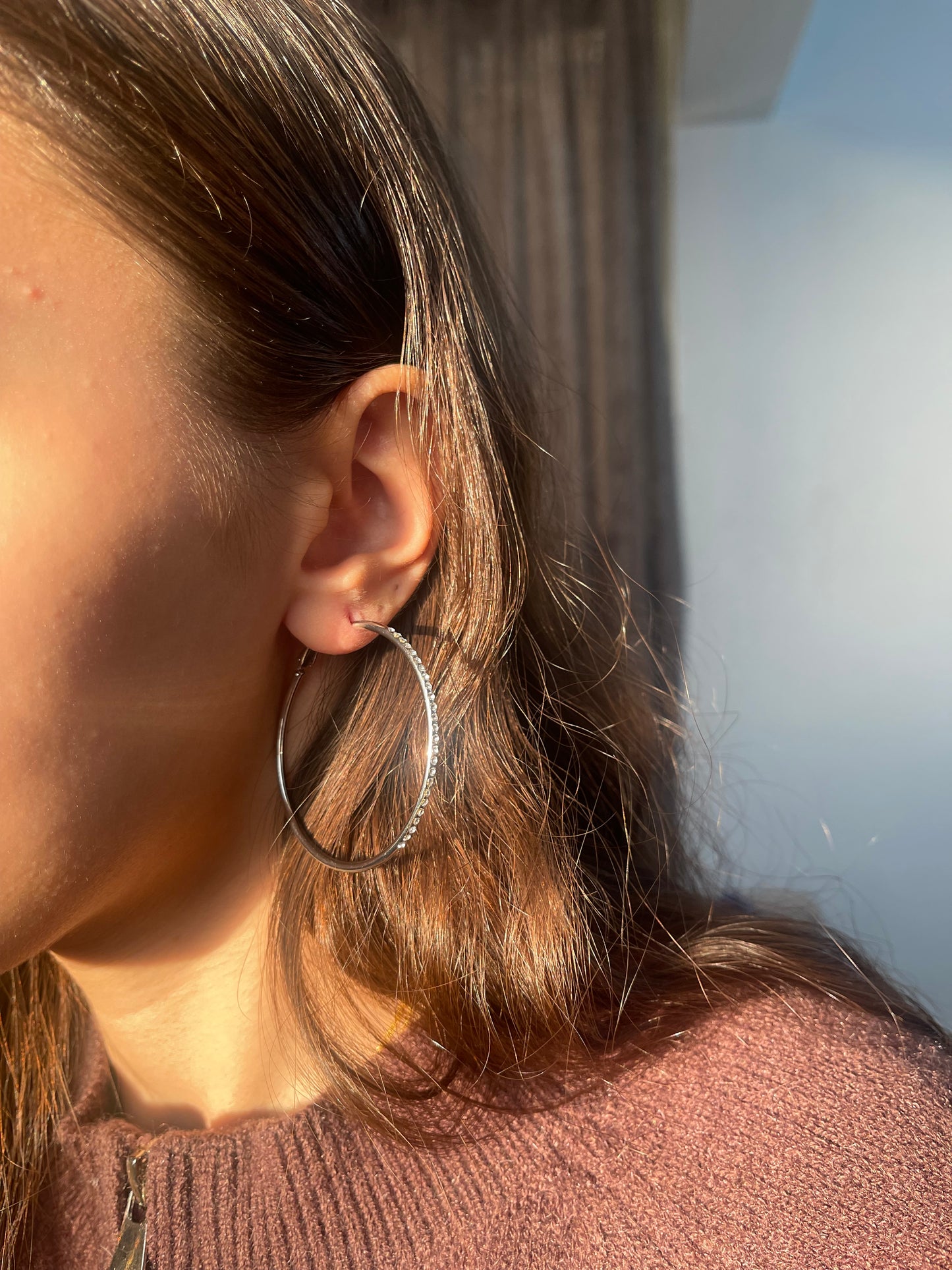 Half Glow Silver Hoop Earrings
