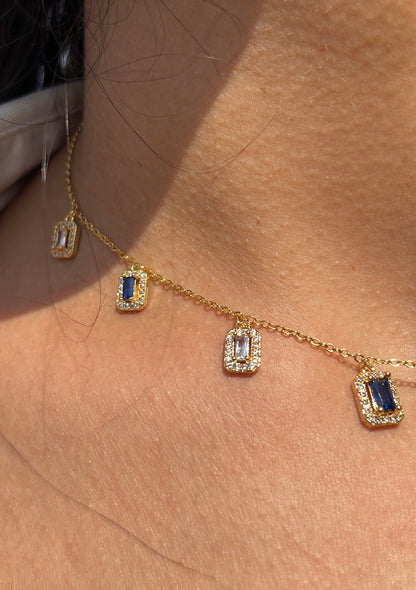 Royal Blue Baguette Gold Necklace