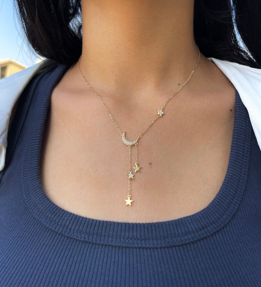 Crescent Stars Gold Necklace