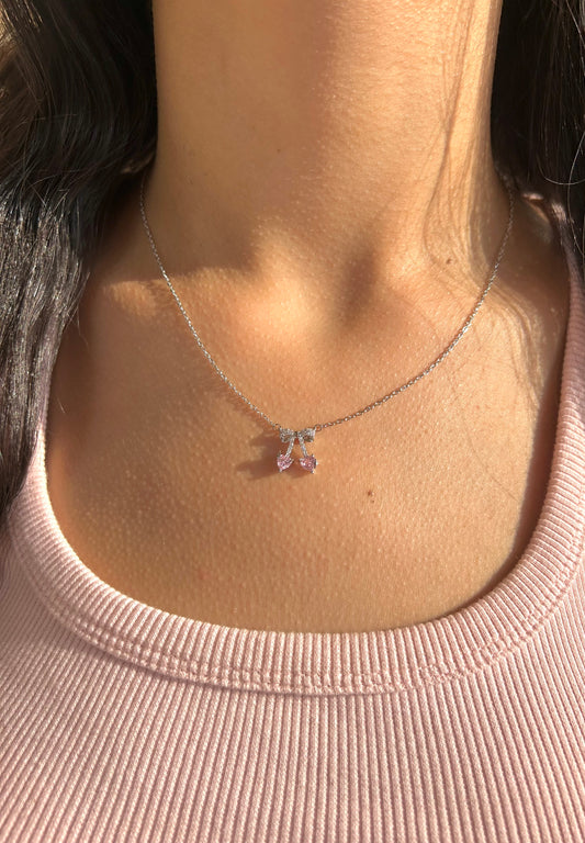 Pink Cherry Silver Necklace