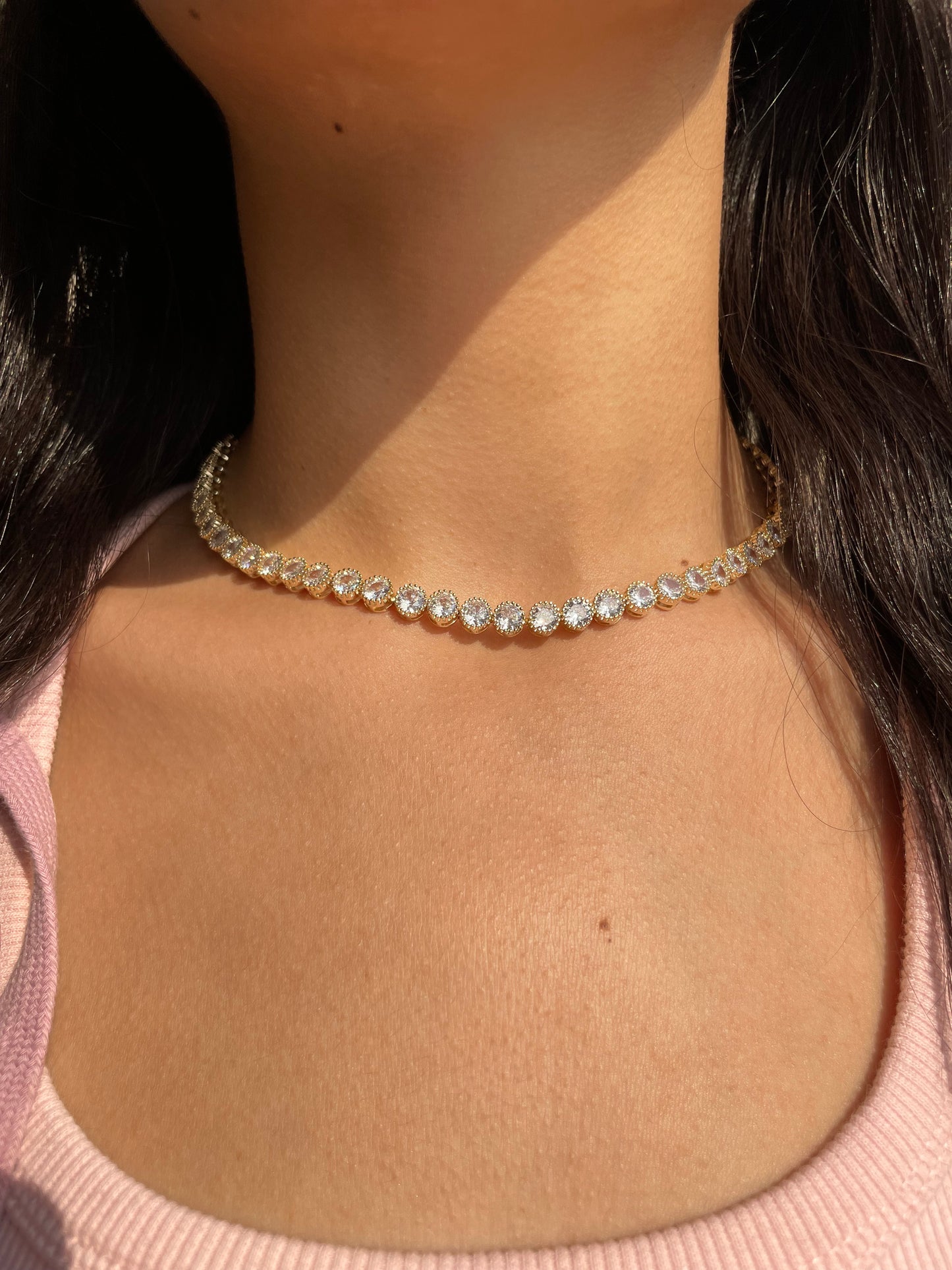 Round Diamonds Gold Tennis Necklace