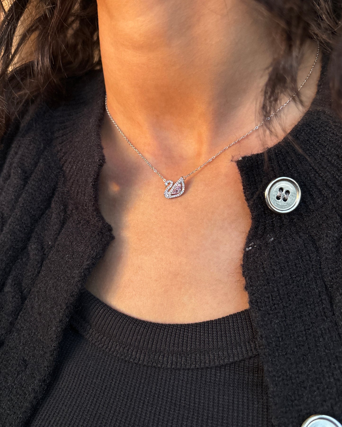 Pink Silver Swan Necklace