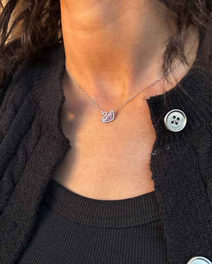 Pink Silver Swan Necklace
