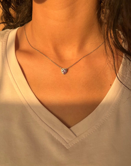 Lilac Heart Silver Necklace