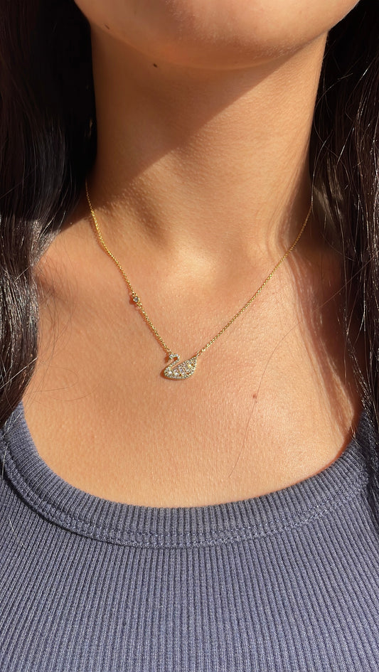 Diamond Swan Gold Necklace