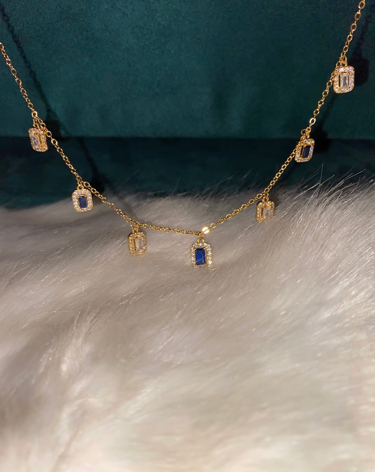 Royal Blue Baguette Gold Necklace