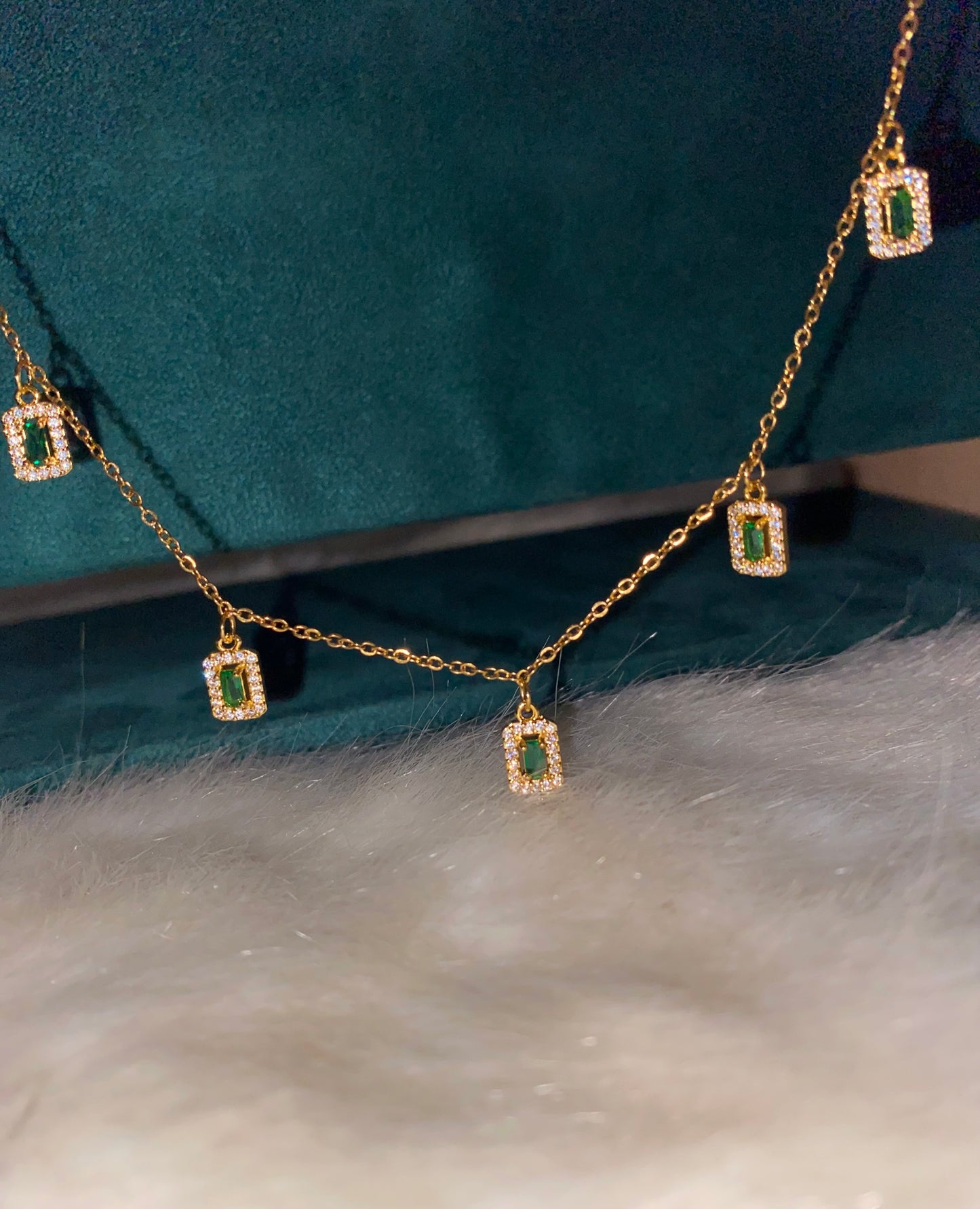 Emerald Green Baguette Necklace