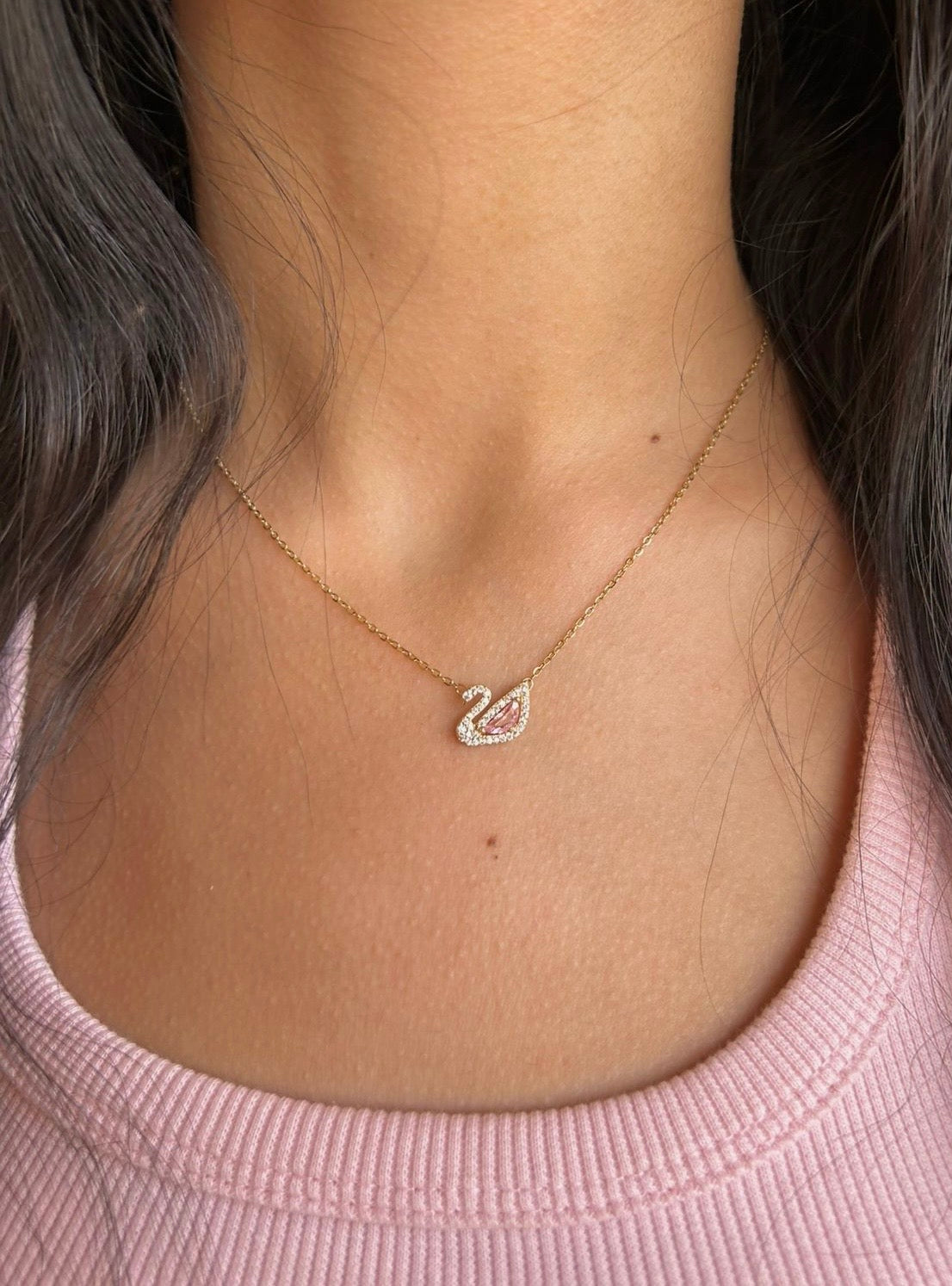 Pink Gold Swan Necklace