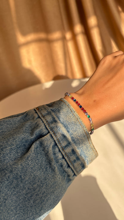 Colored Small Silver Tennis Bracelet