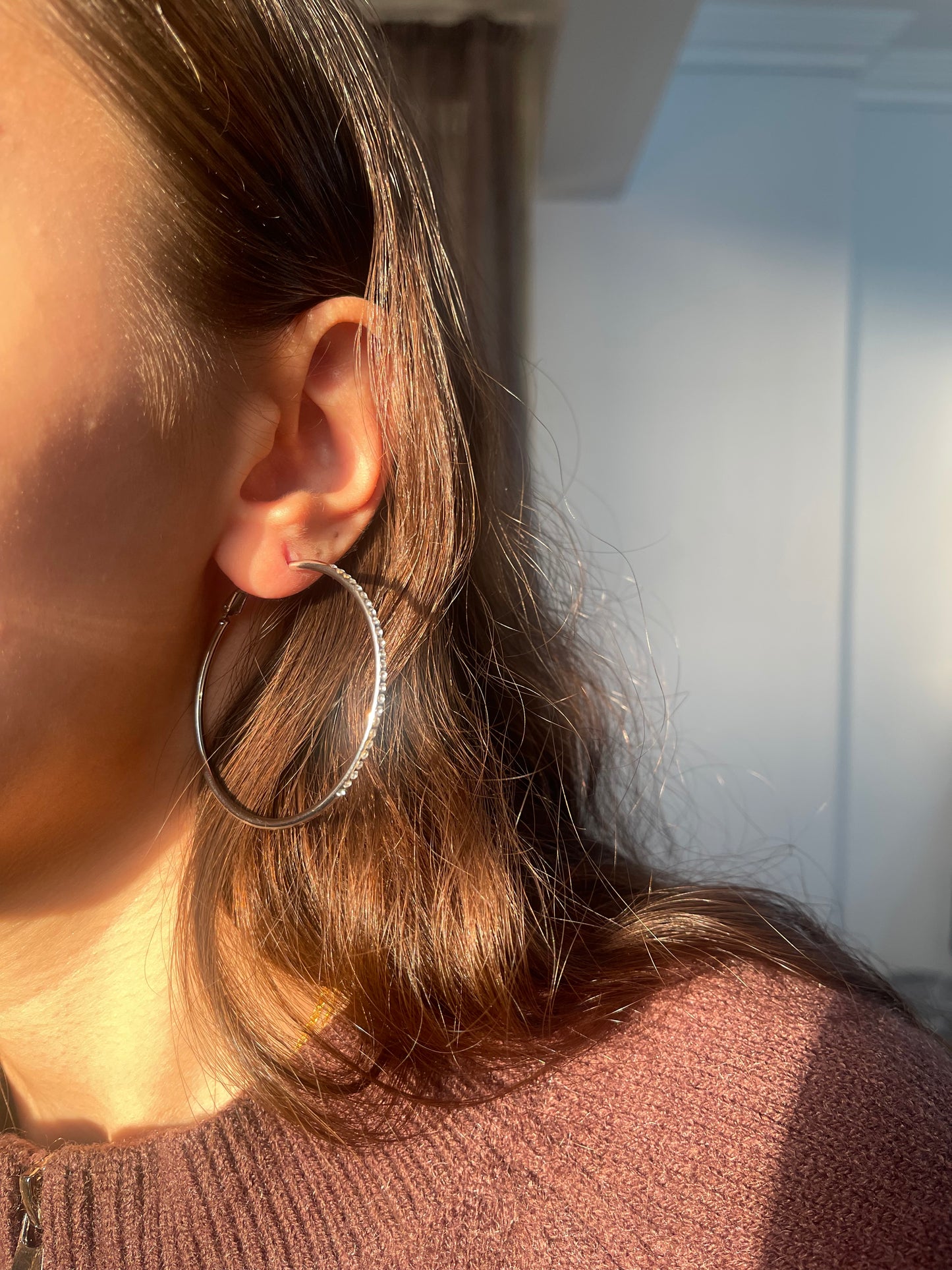 Half Glow Silver Hoop Earrings