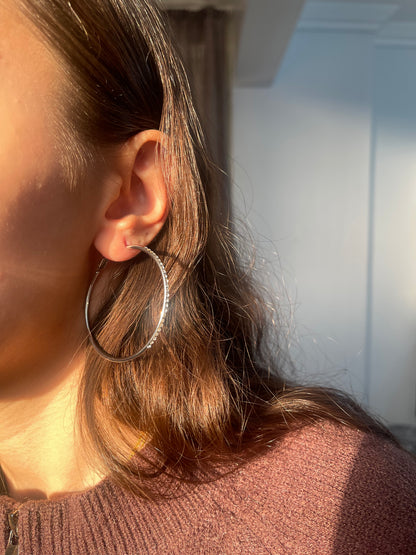 Half Glow Silver Hoop Earrings