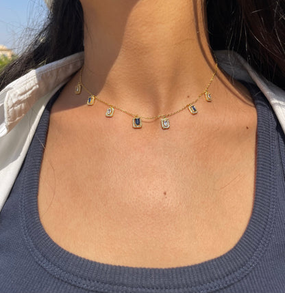 Royal Blue Baguette Gold Necklace