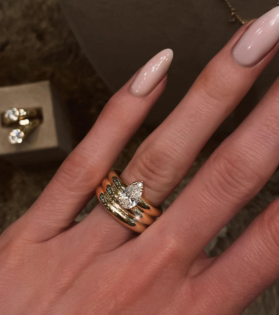 three row teardrop diamond ring