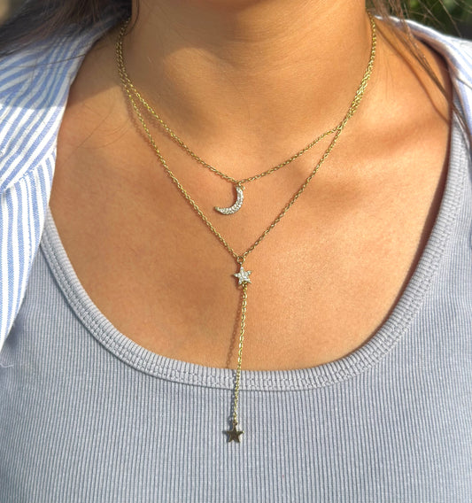 Star & Crescent Moon Drop Necklace